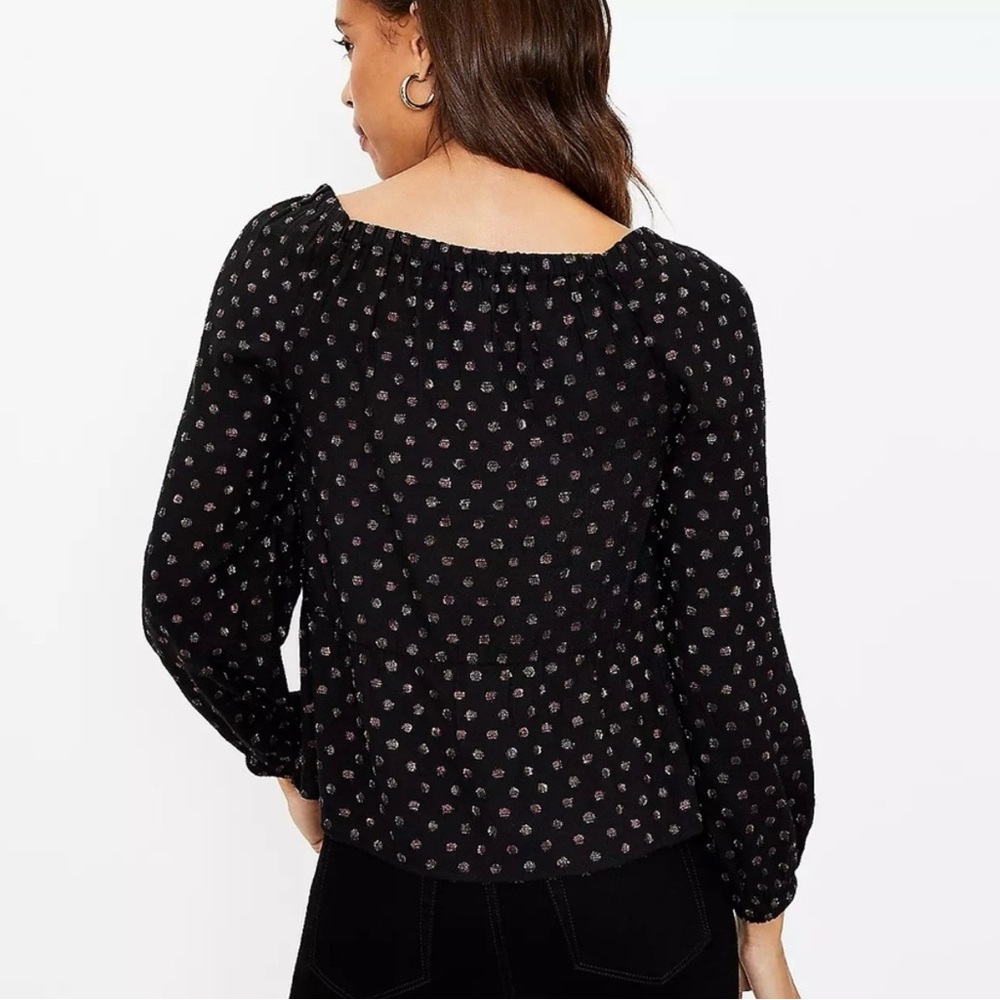 LOFT Black and shimmer polka dot Patterned Blouse - Picture 3 of 6
